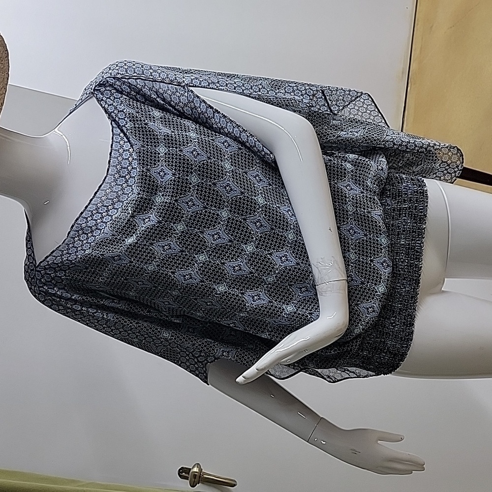 MAX STUDIO Blue Black Flutter Sleeve Blouse Top Handkerchief Cold Shoulder